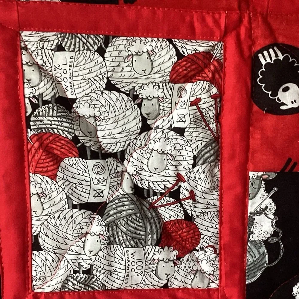 NWT. Black White and Red Sheep Lap Quilt Hand Crafted